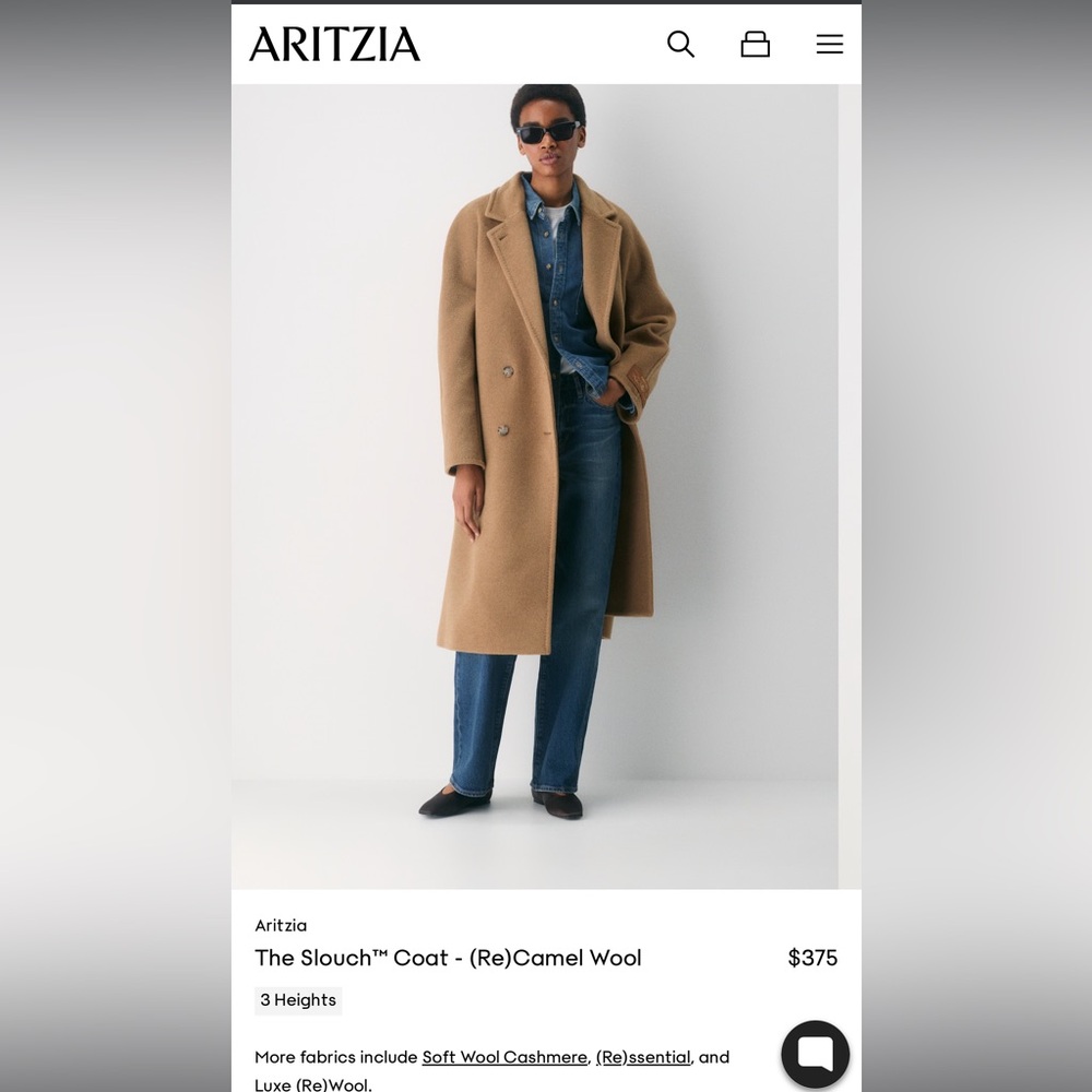 Aritzia Camel Wool Slouch Coat